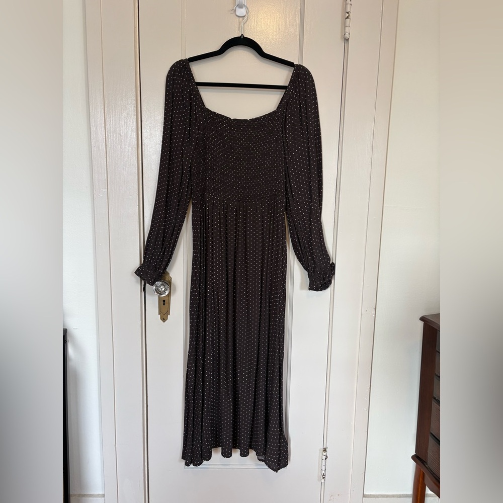 Gap LENZING ECOVERO Smocked Midi Dress Chocolate Brown Size M NWT